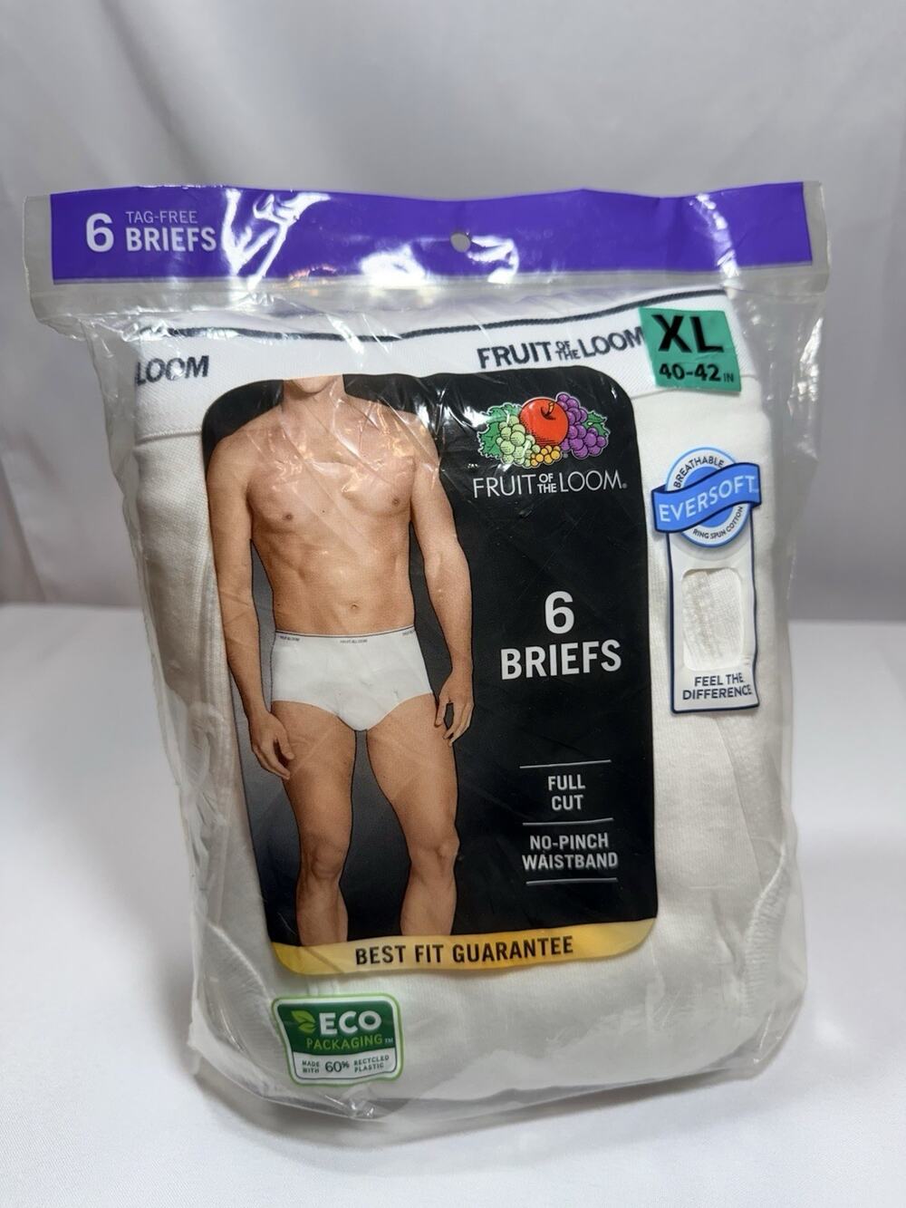 2021 Fruit Of The Loom Men's Tag Free Briefs 6-Pack White Size XL 40-42 X Large